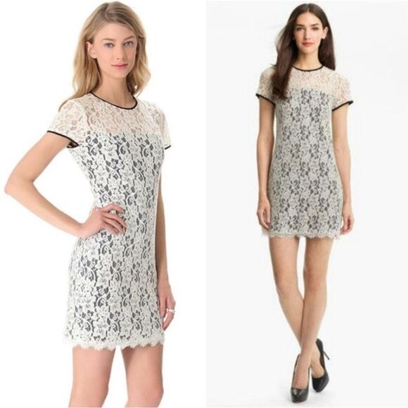 Nearly New! Diane Von Furstenberg White Lace Dress w/Black Lining - Size 0 - Picture 1 of 12